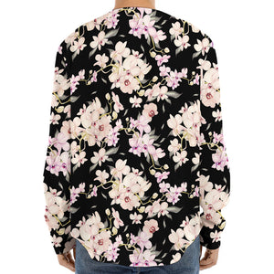 Watercolor Orchid Flower Pattern Print Long Sleeve Baseball Jersey