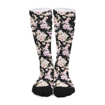 Watercolor Orchid Flower Pattern Print Long Socks