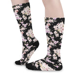 Watercolor Orchid Flower Pattern Print Long Socks
