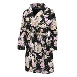 Watercolor Orchid Flower Pattern Print Men's Bathrobe
