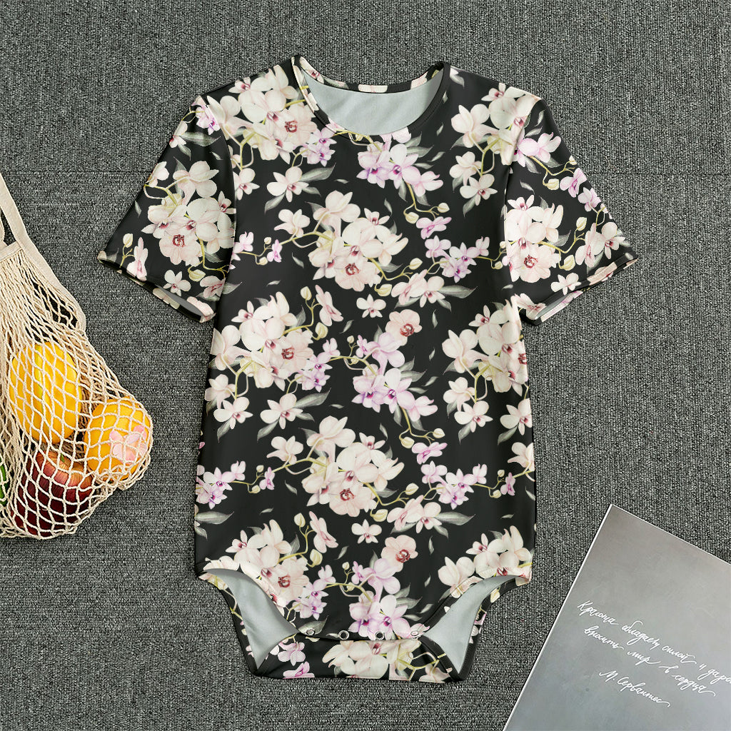 Watercolor Orchid Flower Pattern Print Men's Bodysuit