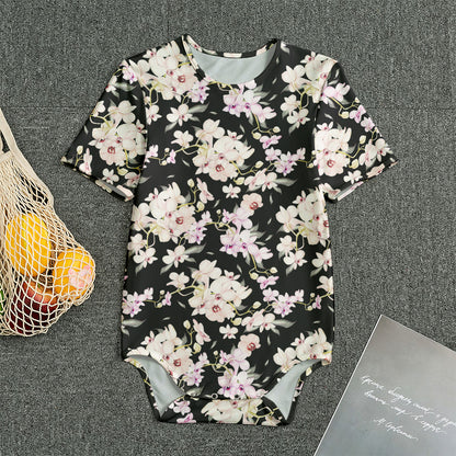 Watercolor Orchid Flower Pattern Print Men's Bodysuit