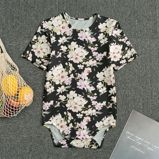 Watercolor Orchid Flower Pattern Print Men's Bodysuit