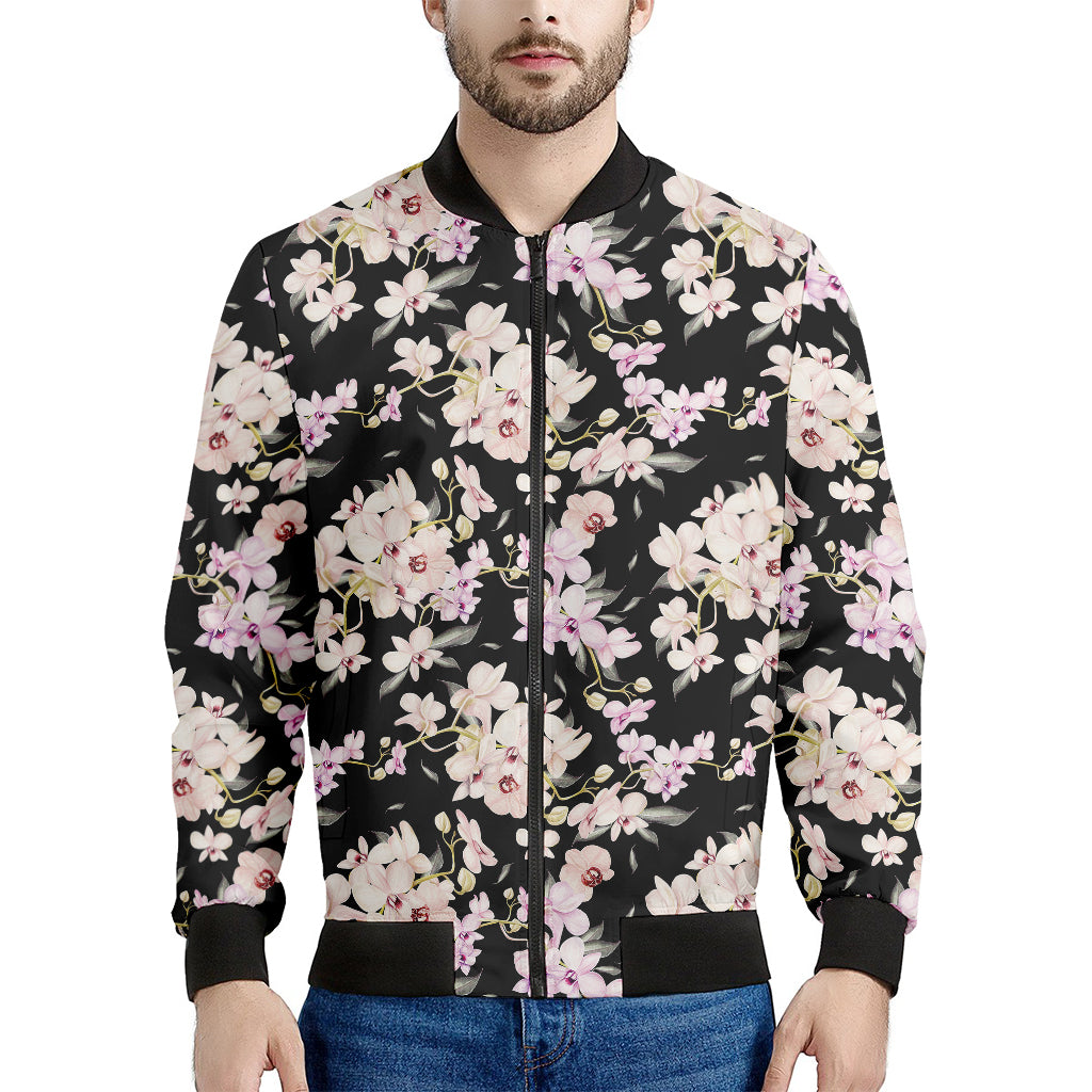 Watercolor Orchid Flower Pattern Print Men's Bomber Jacket