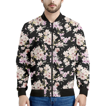 Watercolor Orchid Flower Pattern Print Men's Bomber Jacket