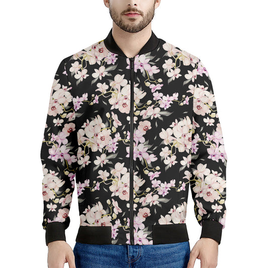 Watercolor Orchid Flower Pattern Print Men's Bomber Jacket