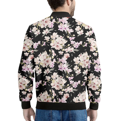 Watercolor Orchid Flower Pattern Print Men's Bomber Jacket