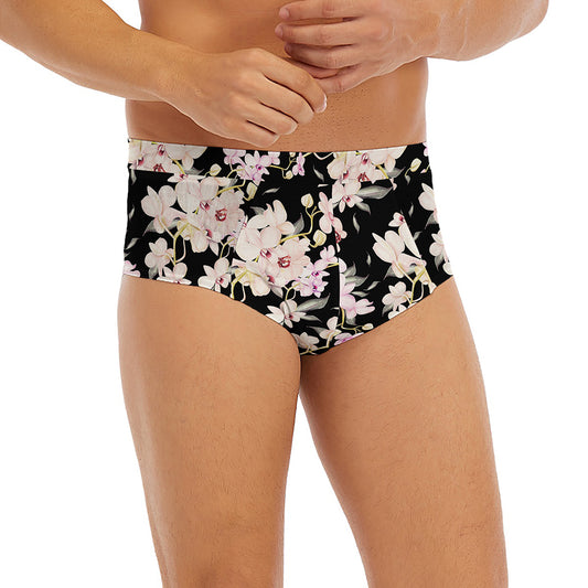 Watercolor Orchid Flower Pattern Print Men's Briefs
