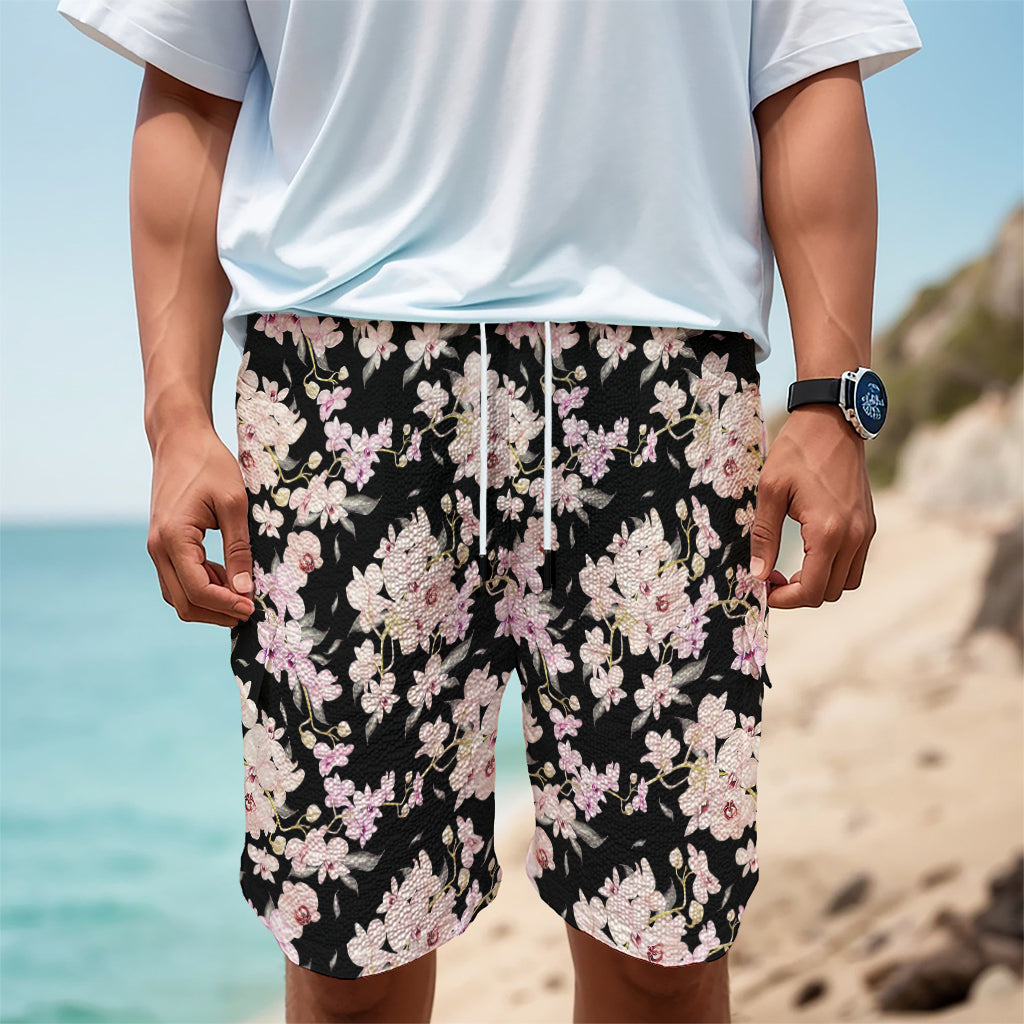 Watercolor Orchid Flower Pattern Print Men's Cargo Shorts