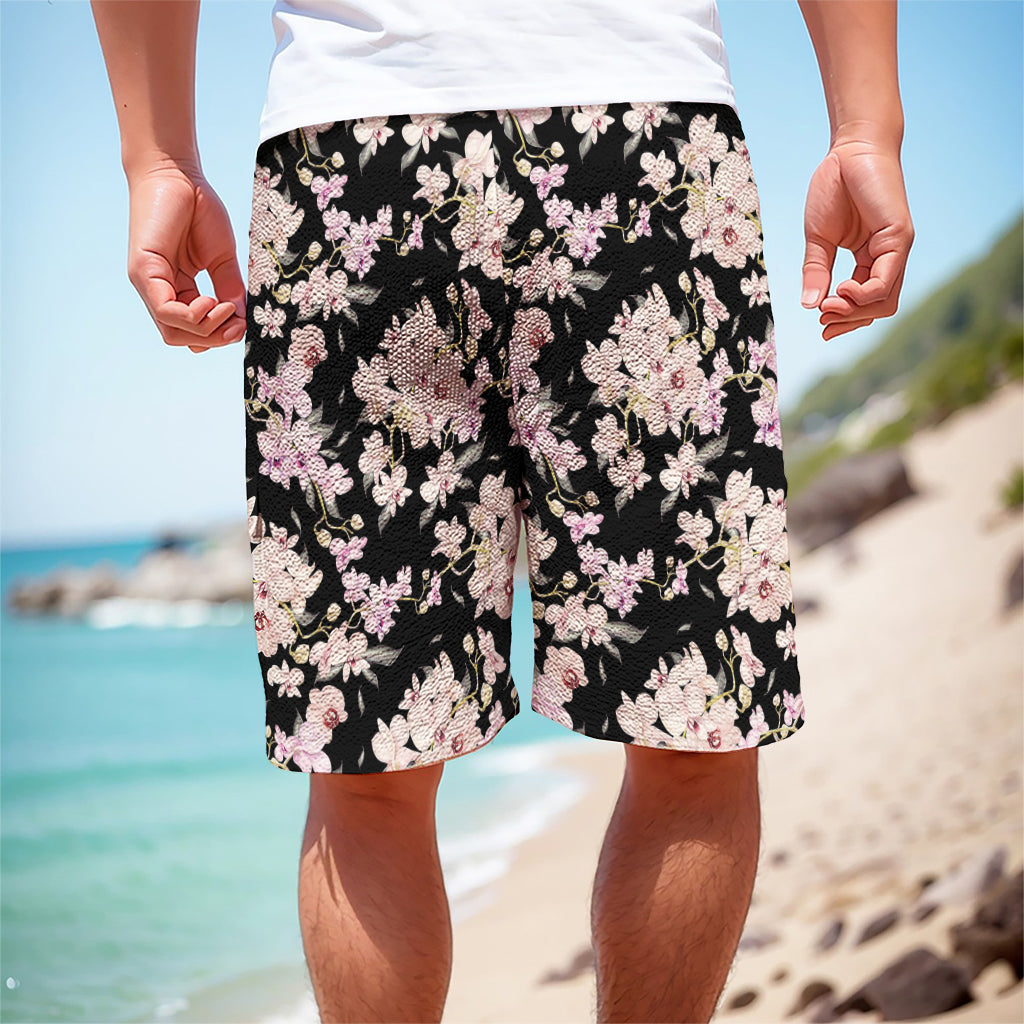 Watercolor Orchid Flower Pattern Print Men's Cargo Shorts