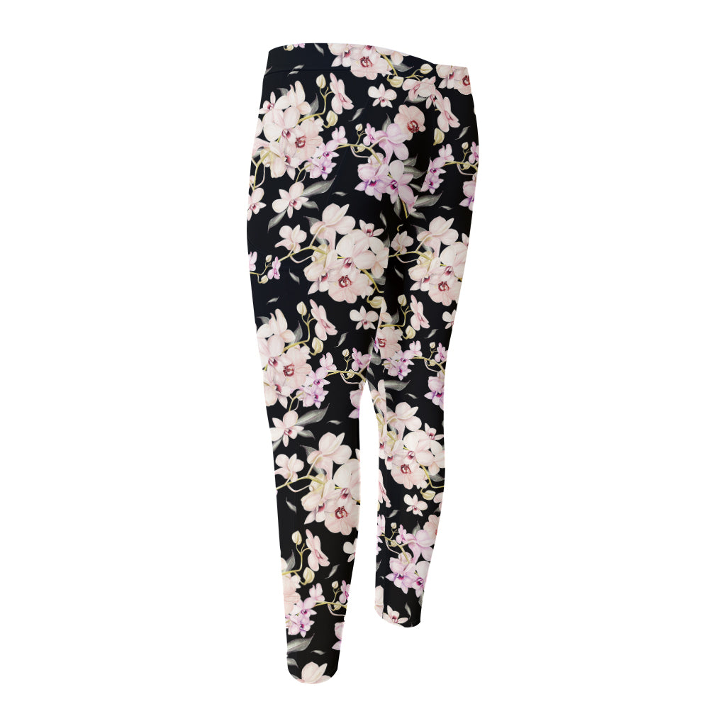 Watercolor Orchid Flower Pattern Print Men's Compression Pants