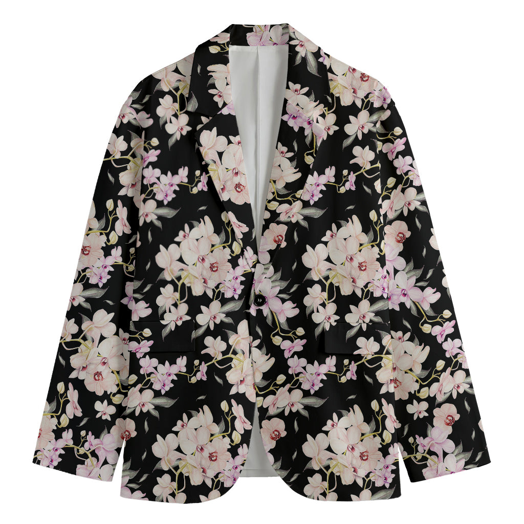 Watercolor Orchid Flower Pattern Print Men's Cotton Blazer