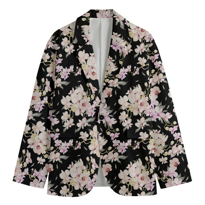 Watercolor Orchid Flower Pattern Print Men's Cotton Blazer
