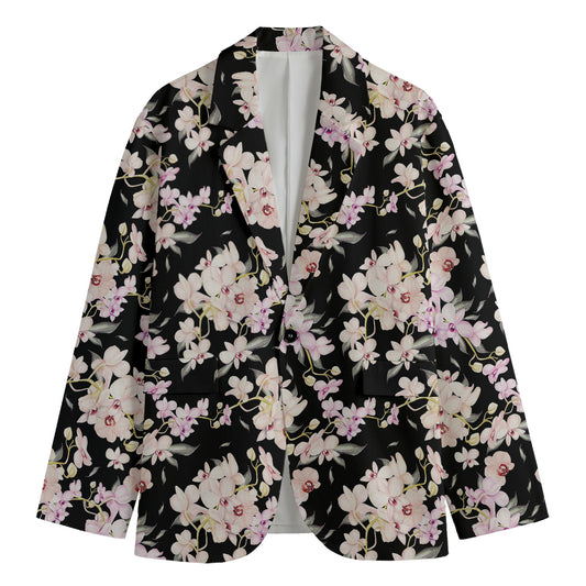 Watercolor Orchid Flower Pattern Print Men's Cotton Blazer
