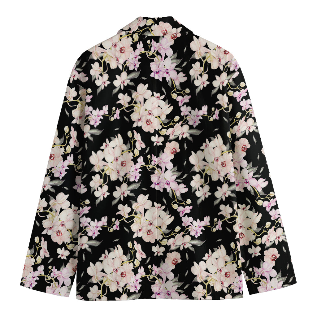 Watercolor Orchid Flower Pattern Print Men's Cotton Blazer