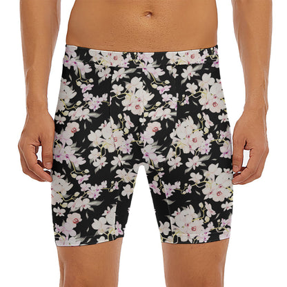 Watercolor Orchid Flower Pattern Print Men's Long Boxer Briefs