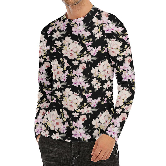 Watercolor Orchid Flower Pattern Print Men's Long Sleeve Rash Guard