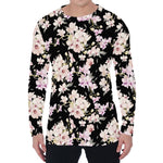 Watercolor Orchid Flower Pattern Print Men's Long Sleeve T-Shirt