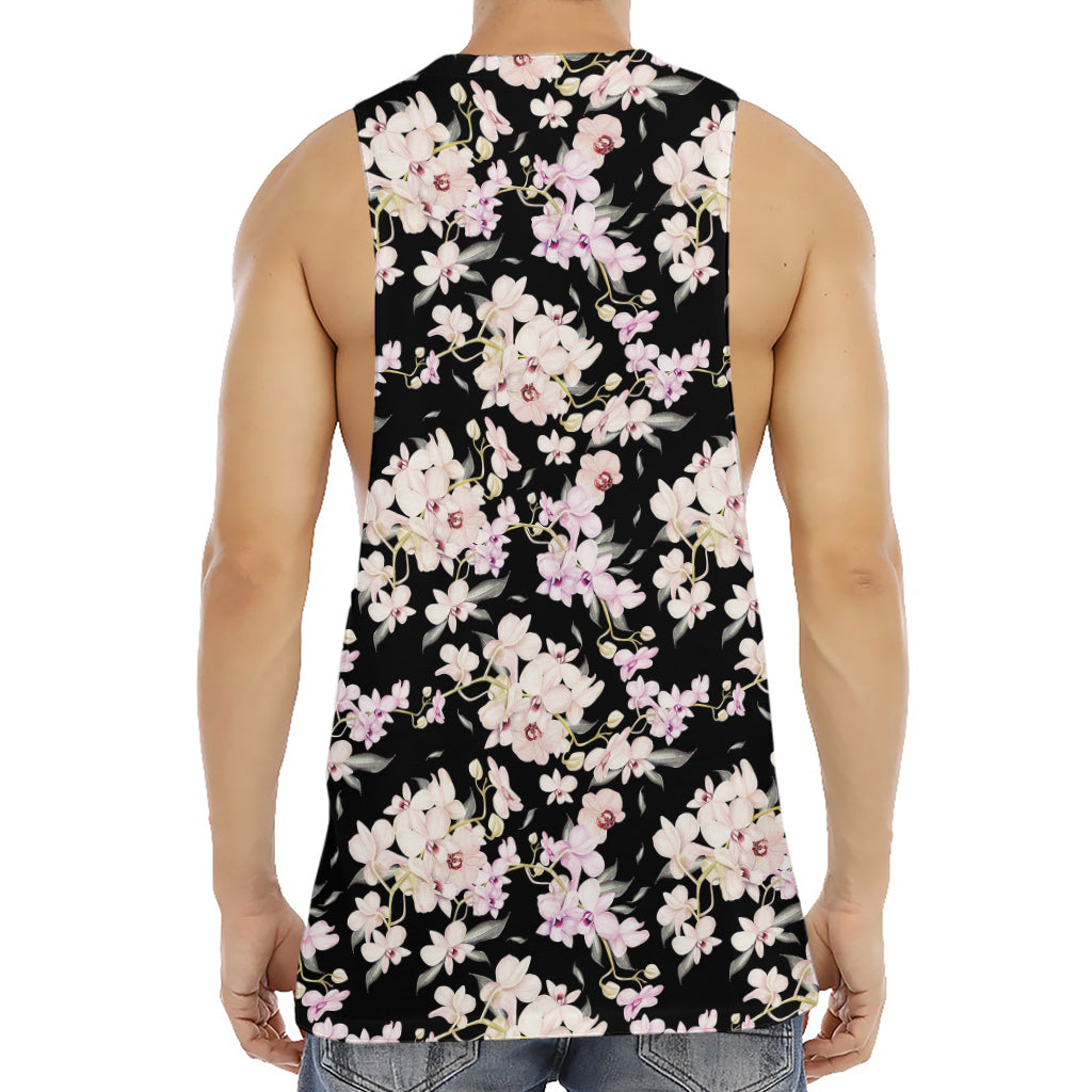 Watercolor Orchid Flower Pattern Print Men's Muscle Tank Top
