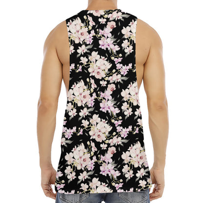Watercolor Orchid Flower Pattern Print Men's Muscle Tank Top