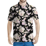 Watercolor Orchid Flower Pattern Print Men's Polo Shirt