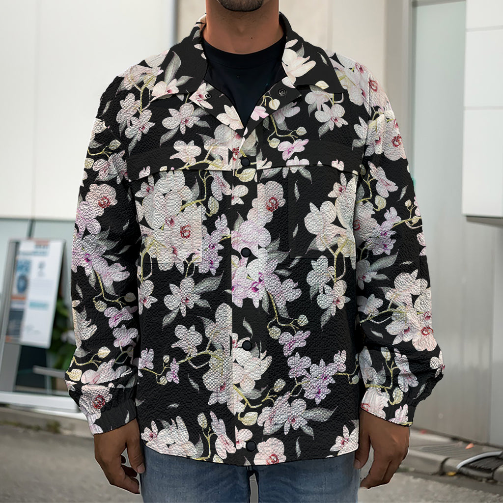 Watercolor Orchid Flower Pattern Print Men's Shirt Jacket