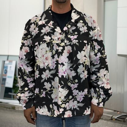 Watercolor Orchid Flower Pattern Print Men's Shirt Jacket