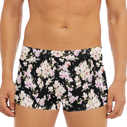 Watercolor Orchid Flower Pattern Print Men's Short Boxer Briefs