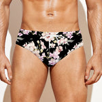 Watercolor Orchid Flower Pattern Print Men's Swim Briefs