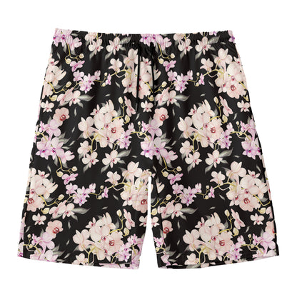 Watercolor Orchid Flower Pattern Print Men's Swim Trunks