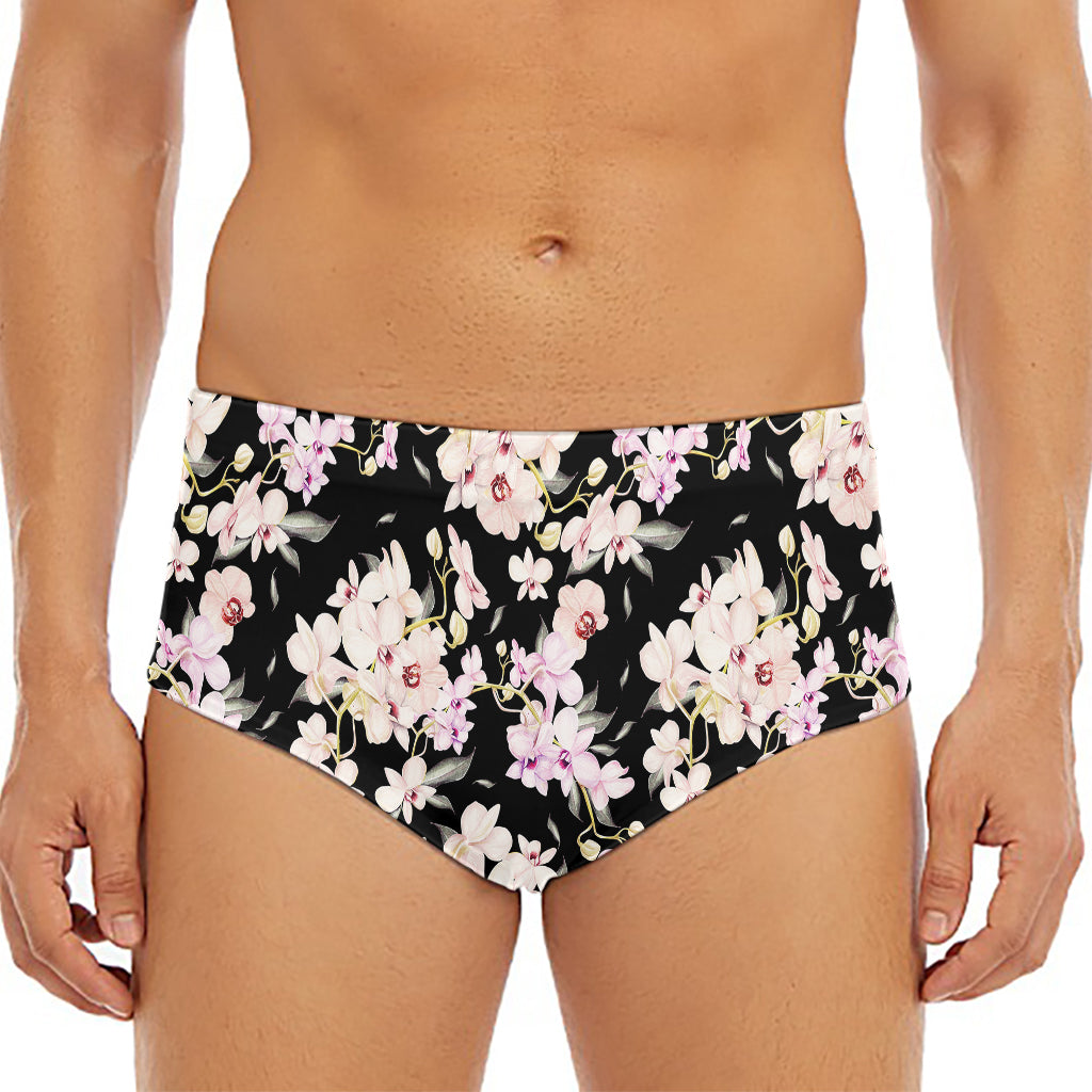 Watercolor Orchid Flower Pattern Print Men's Triangle Swim Briefs