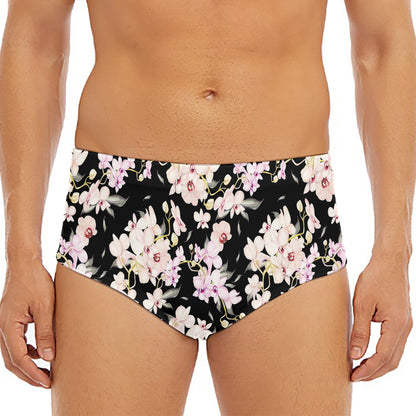 Watercolor Orchid Flower Pattern Print Men's Triangle Swim Briefs