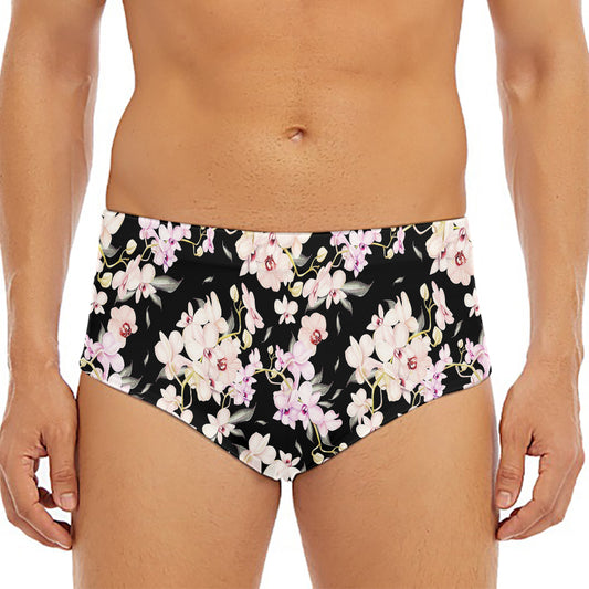 Watercolor Orchid Flower Pattern Print Men's Triangle Swim Briefs