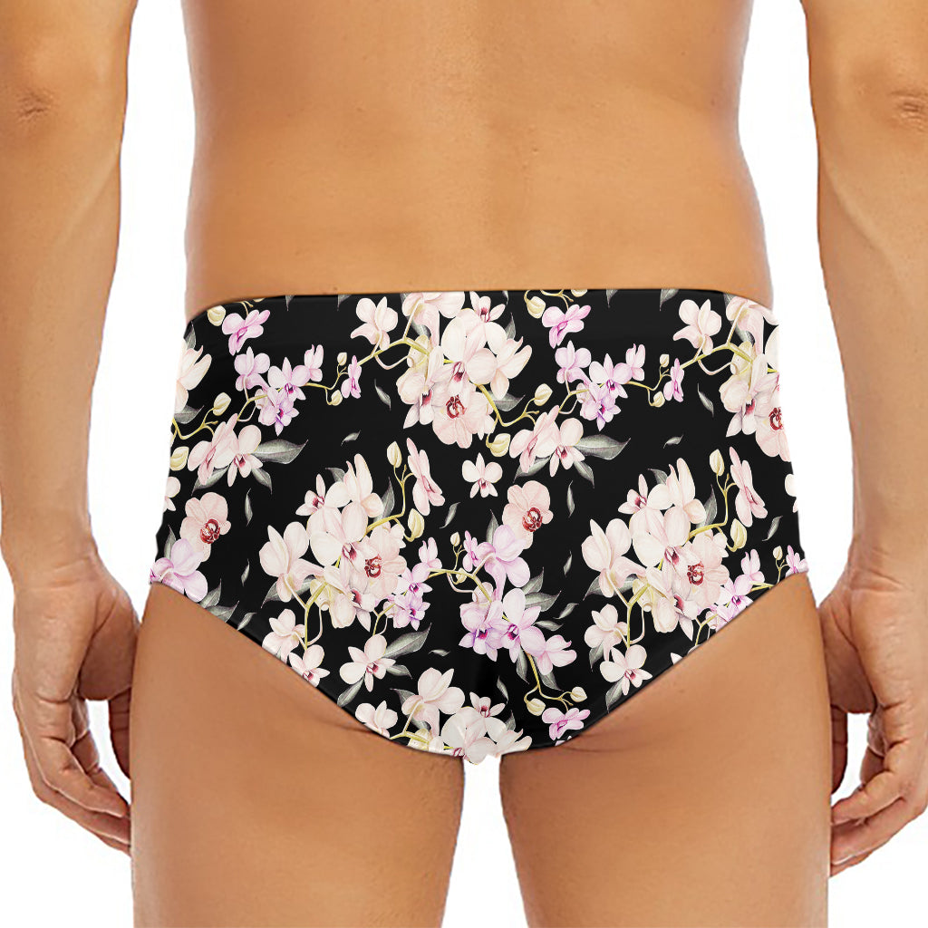 Watercolor Orchid Flower Pattern Print Men's Triangle Swim Briefs