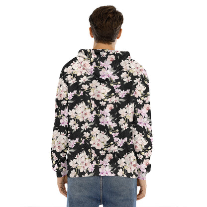 Watercolor Orchid Flower Pattern Print Men's Velvet Pullover Hoodie
