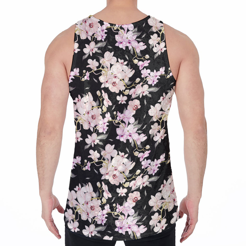 Watercolor Orchid Flower Pattern Print Men's Velvet Tank Top