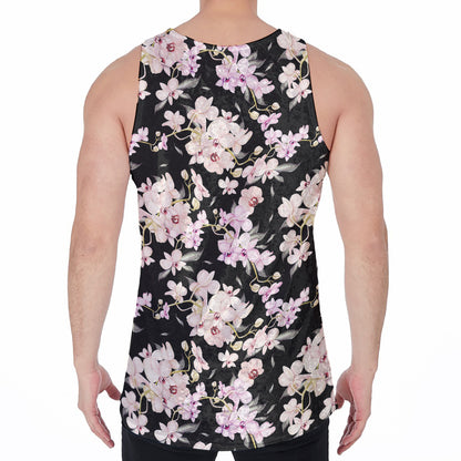 Watercolor Orchid Flower Pattern Print Men's Velvet Tank Top
