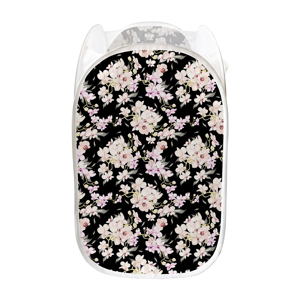 Watercolor Orchid Flower Pattern Print Mesh Laundry Hamper