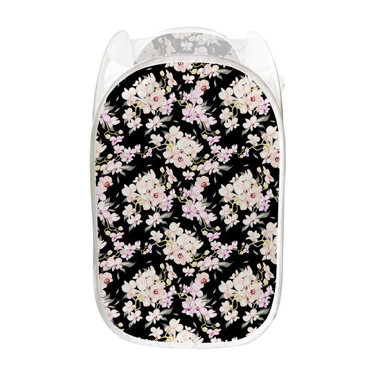 Watercolor Orchid Flower Pattern Print Mesh Laundry Hamper