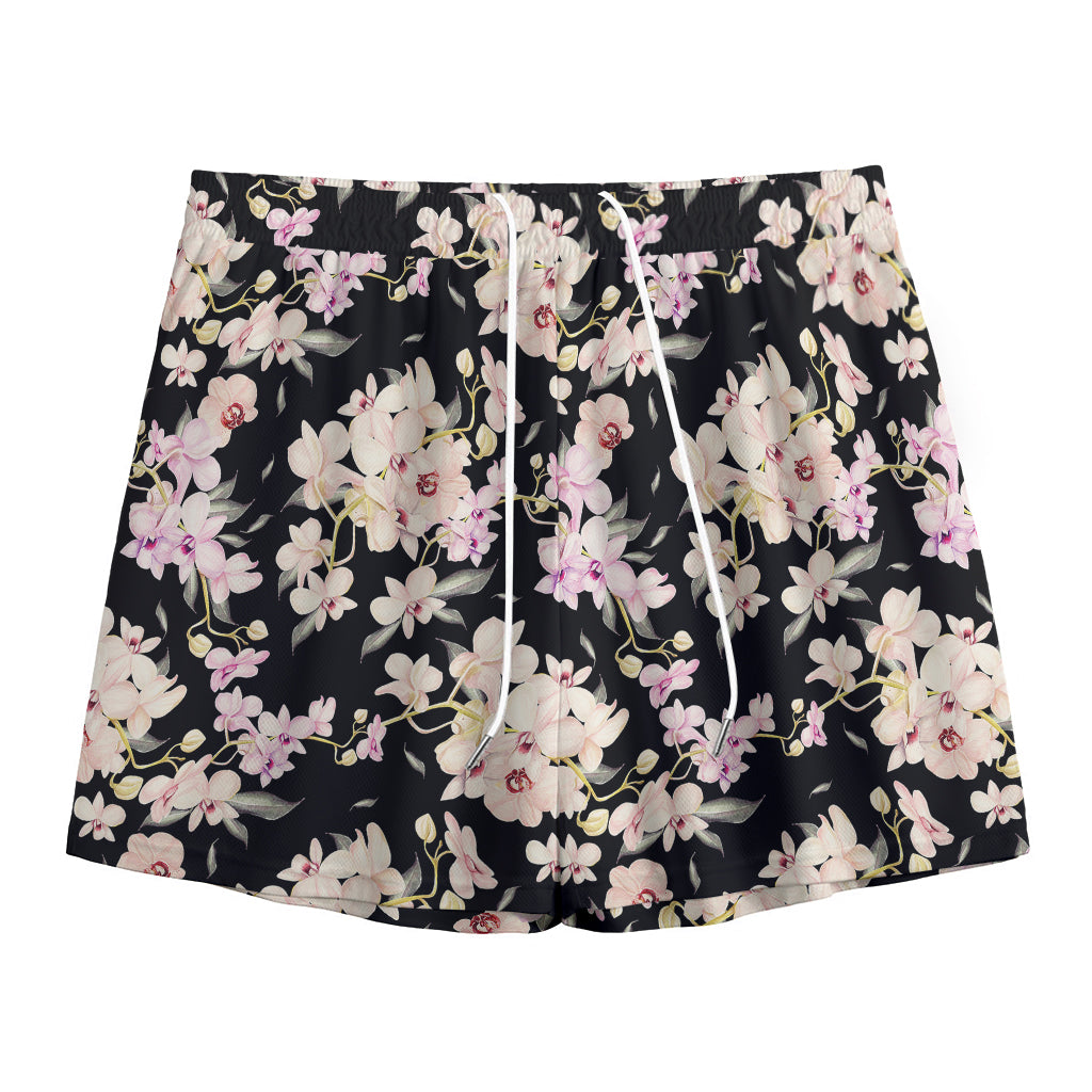 Watercolor Orchid Flower Pattern Print Mesh Shorts