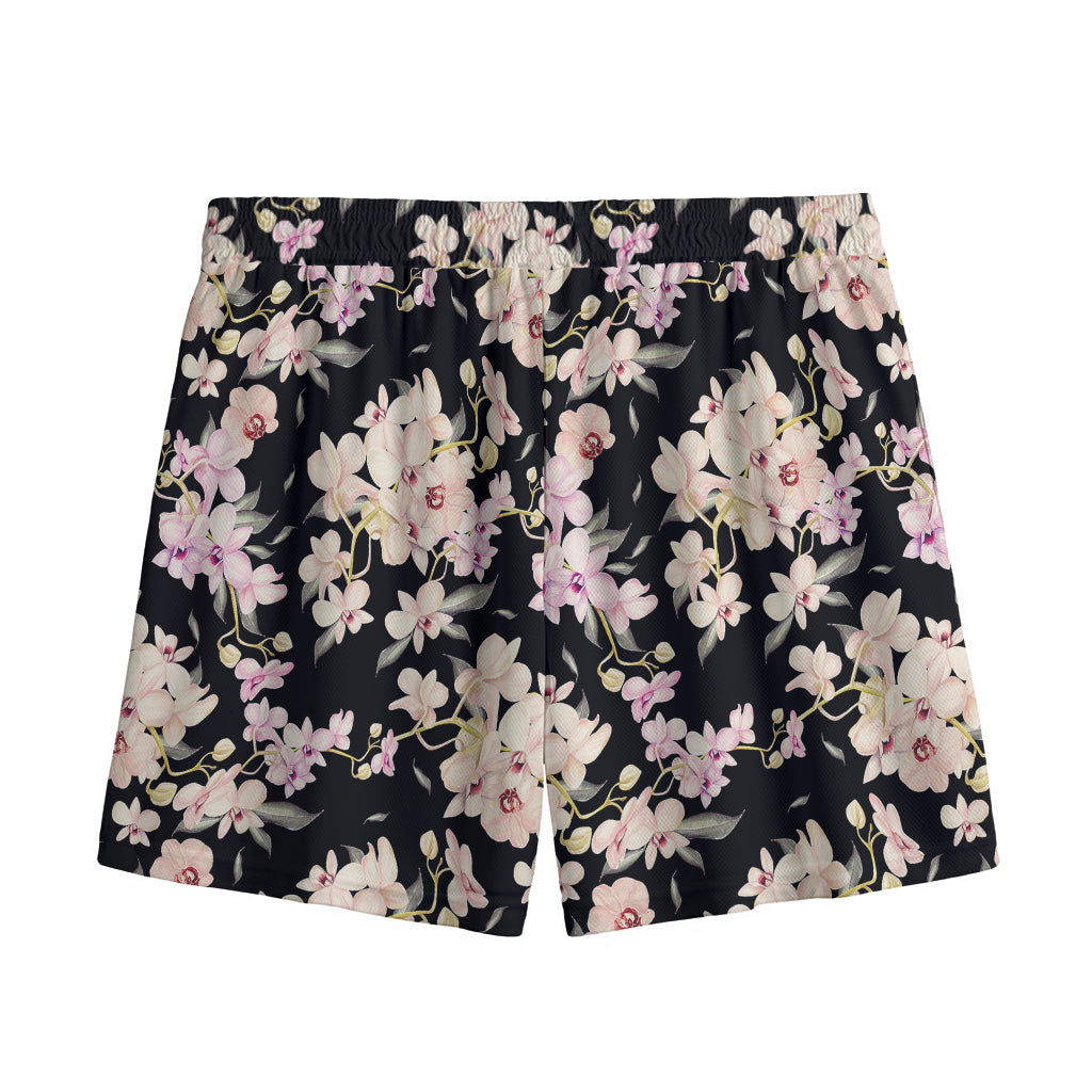 Watercolor Orchid Flower Pattern Print Mesh Shorts