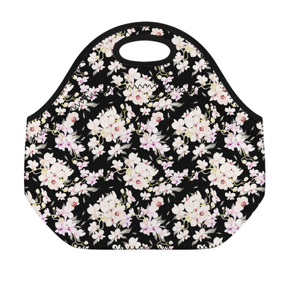 Watercolor Orchid Flower Pattern Print Neoprene Lunch Bag