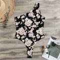Watercolor Orchid Flower Pattern Print One Shoulder Bodysuit