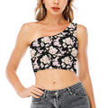 Watercolor Orchid Flower Pattern Print One Shoulder Crop Top