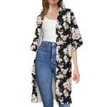 Watercolor Orchid Flower Pattern Print Open Front Beach Cover Up