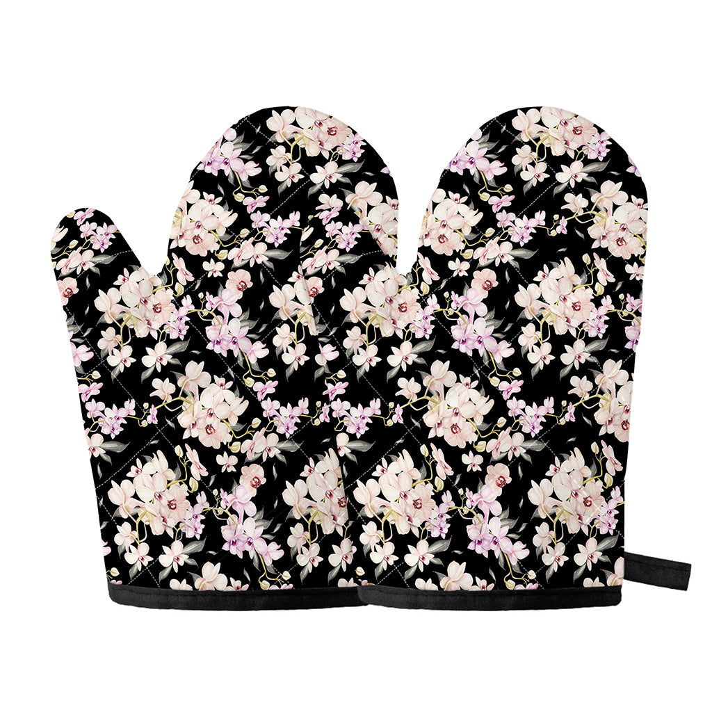 Watercolor Orchid Flower Pattern Print Oven Mitts
