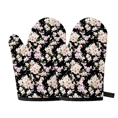 Watercolor Orchid Flower Pattern Print Oven Mitts