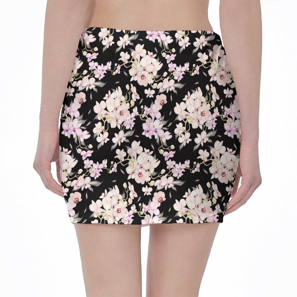 Watercolor Orchid Flower Pattern Print Pencil Mini Skirt
