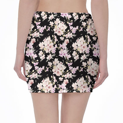 Watercolor Orchid Flower Pattern Print Pencil Mini Skirt