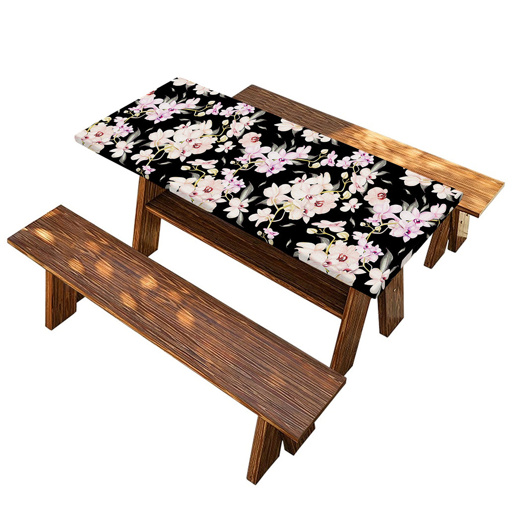 Watercolor Orchid Flower Pattern Print Picnic Table Cover